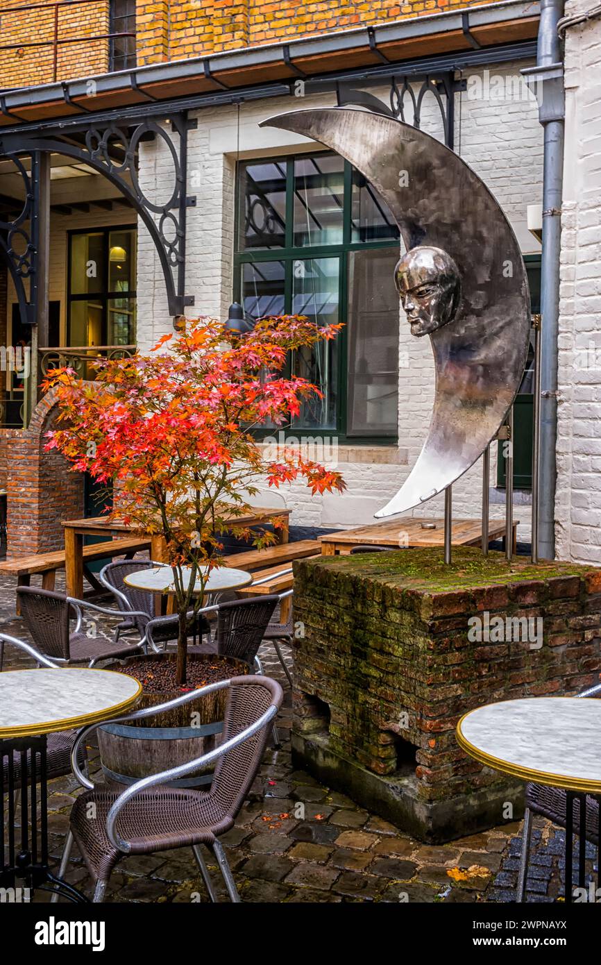 Dans la cour de la brasserie 'de Halve Maan', Bruges, Flandre, Belgique Banque D'Images