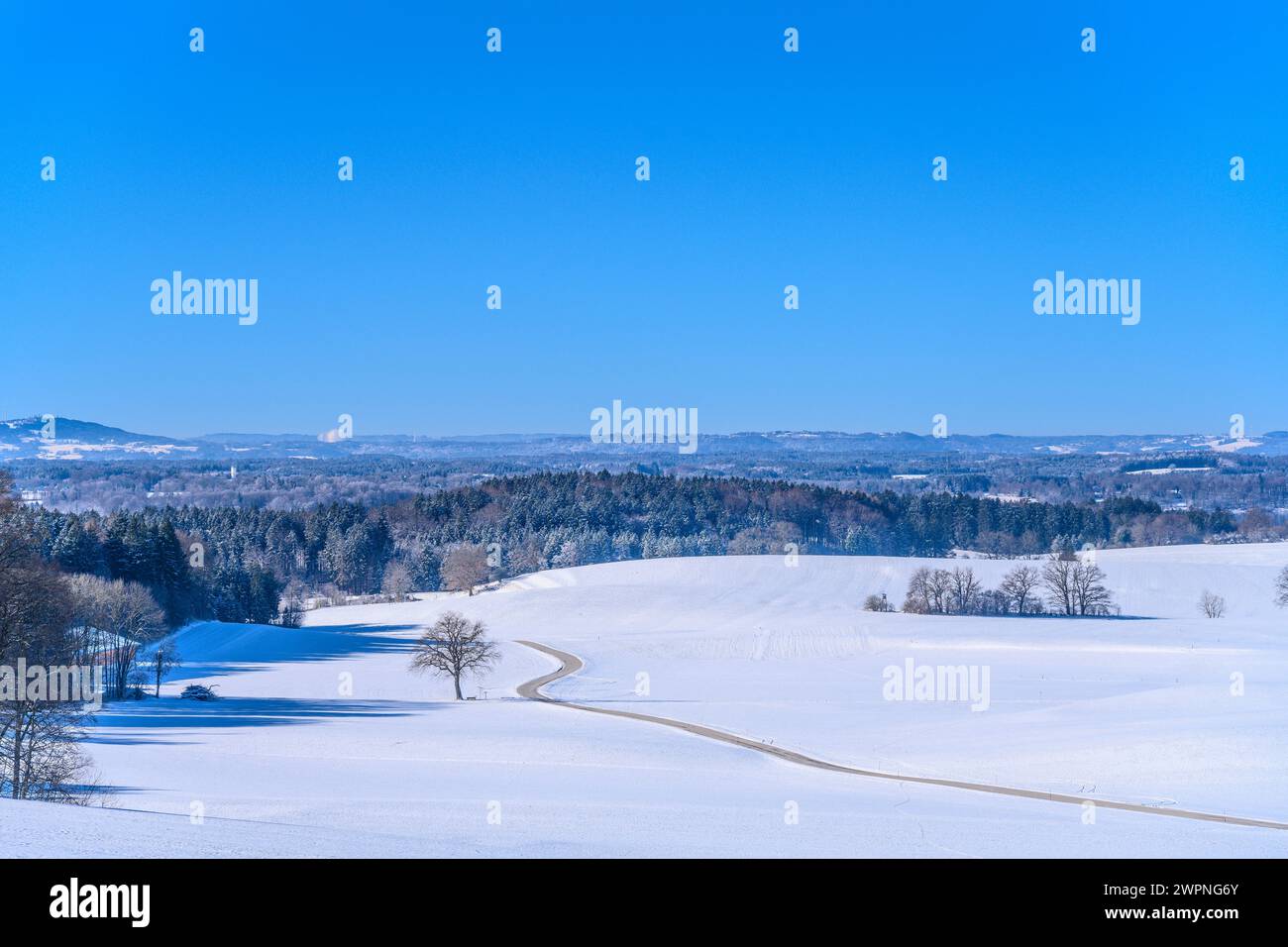 Allemagne, Bavière, Tölzer Land, Münsing, Degerndorf, paysage hivernal au lac Starnberg, vue depuis Fürst-Tegernberg Banque D'Images