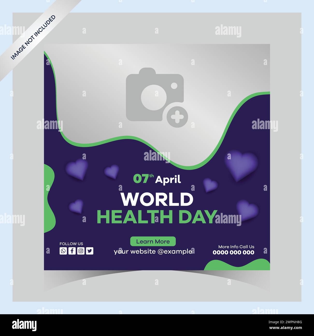 Journée mondiale de la santé publications instagram et modèle carré de médias sociaux journée mondiale, santé, médecine cardiaque, journée du cœur, journée médicale, illustration de la santé, lui Illustration de Vecteur