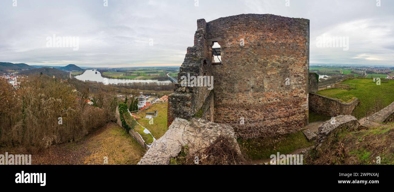 Donaustauf, ruine du château de Donaustauf, rivière Donau (Danube) à Oberpfalz, Haut-Palatinat, Bavière, Allemagne Banque D'Images