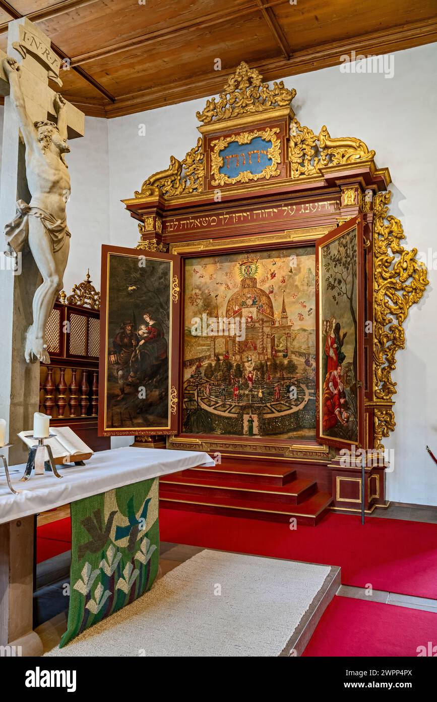 Panneau d'enseignement kabbalistique dans l'église évangélique Sainte Trinité à Bad Teinach Banque D'Images