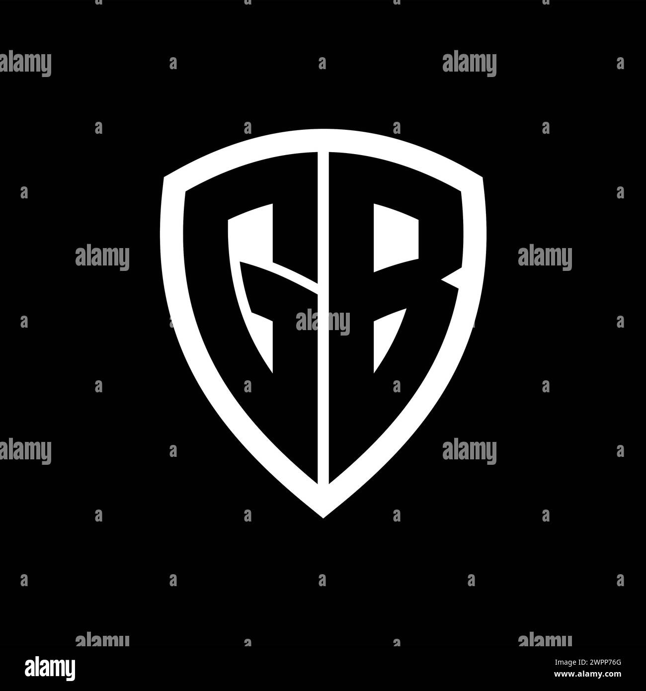 Logo GB monogramme avec lettres en gras forme de bouclier avec modèle de conception de couleur noir et blanc Banque D'Images