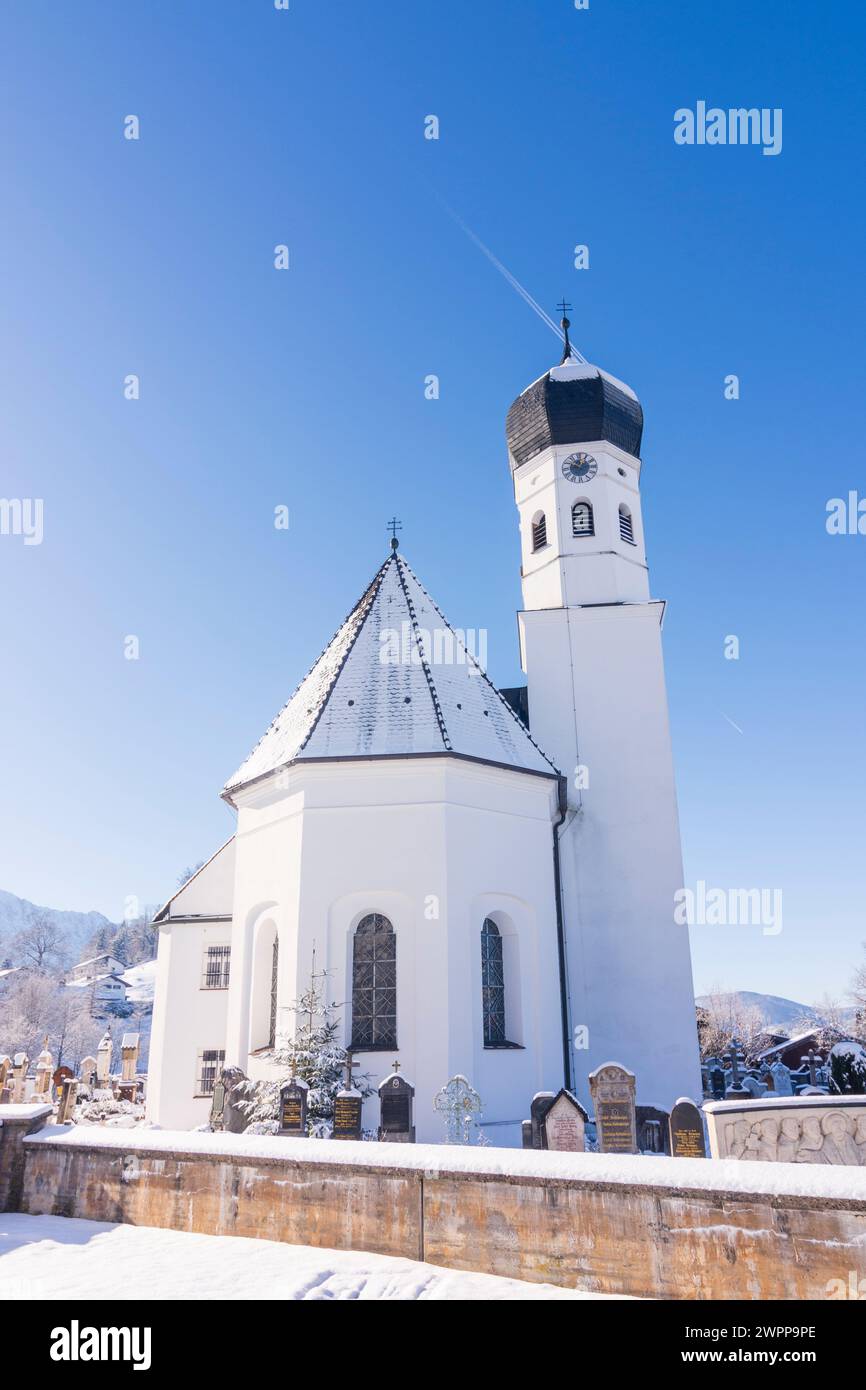 Kochel am See, église préparée Michael, neige, Tölzer Land, haute-Bavière, Bavière, Allemagne Banque D'Images