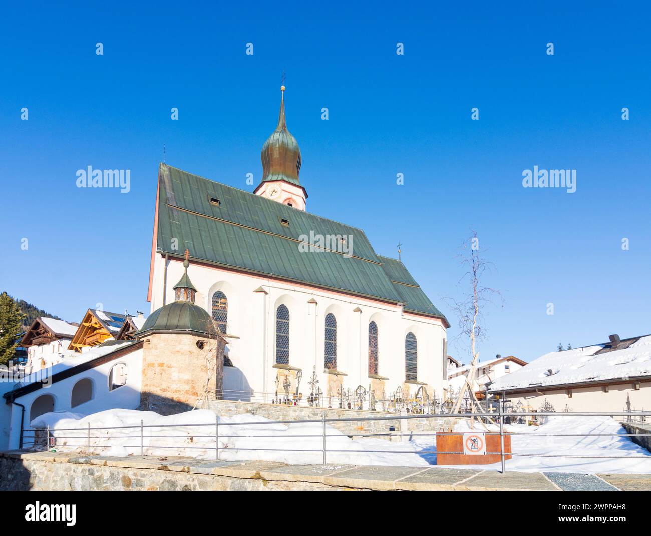 Fiss, église Fiss à Serfaus-Fiss-Ladis, Tyrol, Autriche Banque D'Images