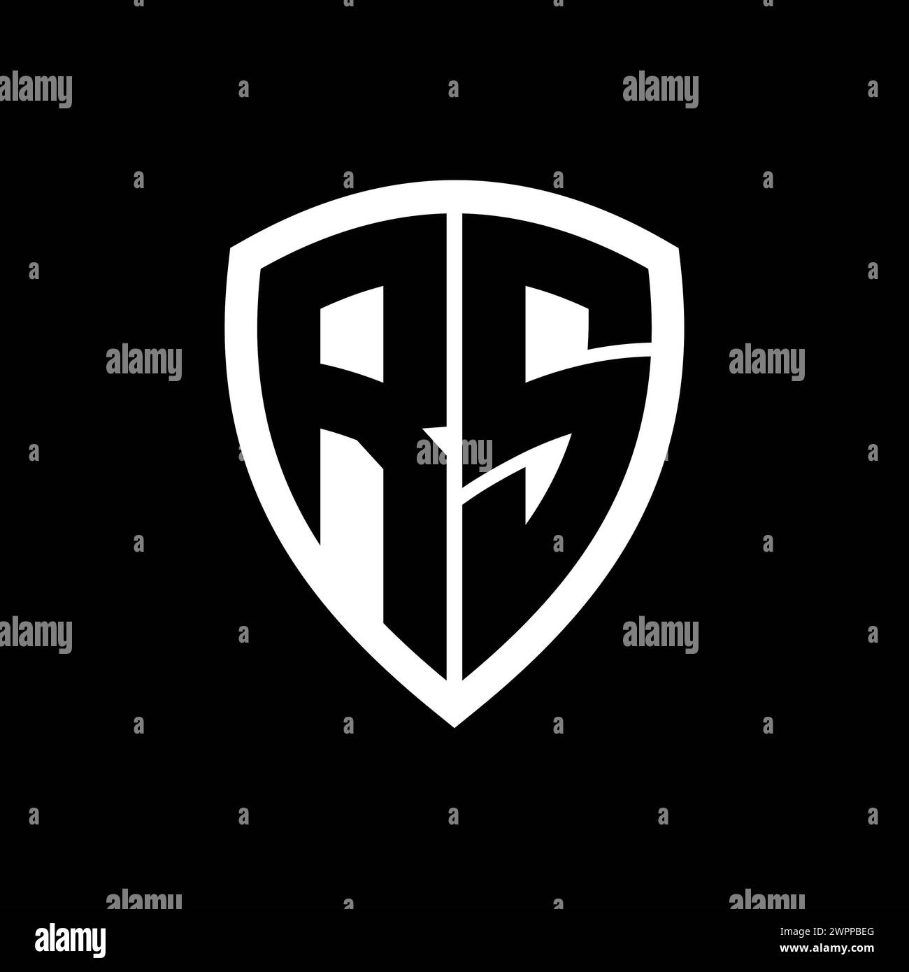 Logo monogramme RS avec lettres en gras en forme de bouclier avec modèle de conception en noir et blanc Banque D'Images