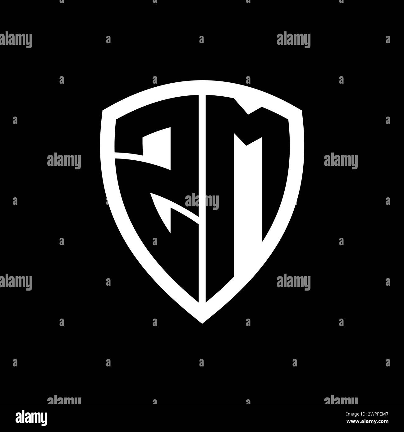 Logo monogramme ZM avec lettres en gras forme de bouclier avec modèle de conception de couleur noir et blanc Banque D'Images