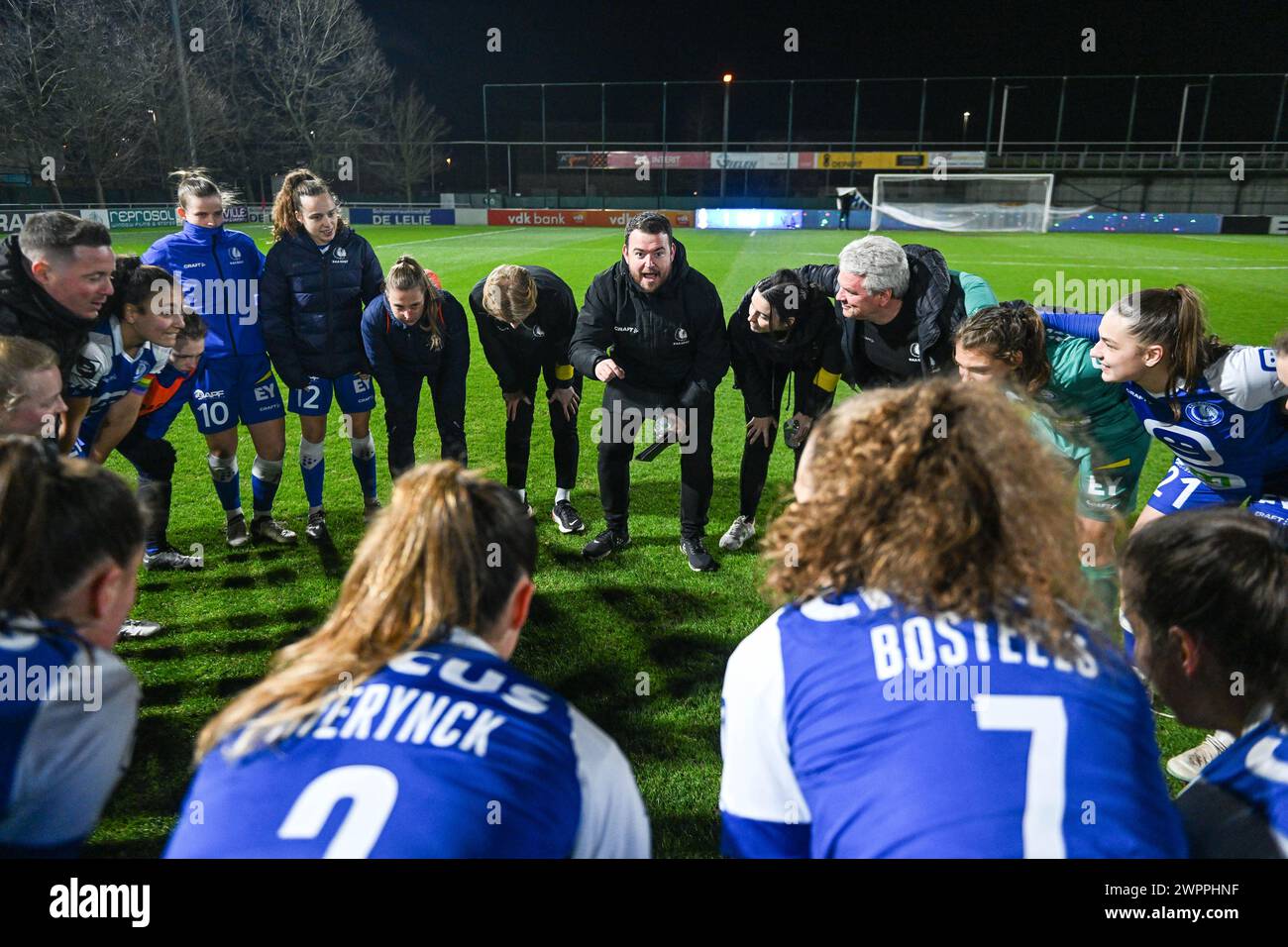 Gand, Belgique. 08 mars 2024. L'entraîneur Jorn Van Ginderdeuren des AA Gent Ladies et de l'équipe Gent photographié après un match de football féminin entre AA Gent Ladies et Club Brugge YLA le 18ème jour de la saison 2023 - 2024 de la Super League belge Lotto Womens, le vendredi 8 mars 2024 à Gent, BELGIQUE . Crédit : Sportpix/Alamy Live News Banque D'Images
