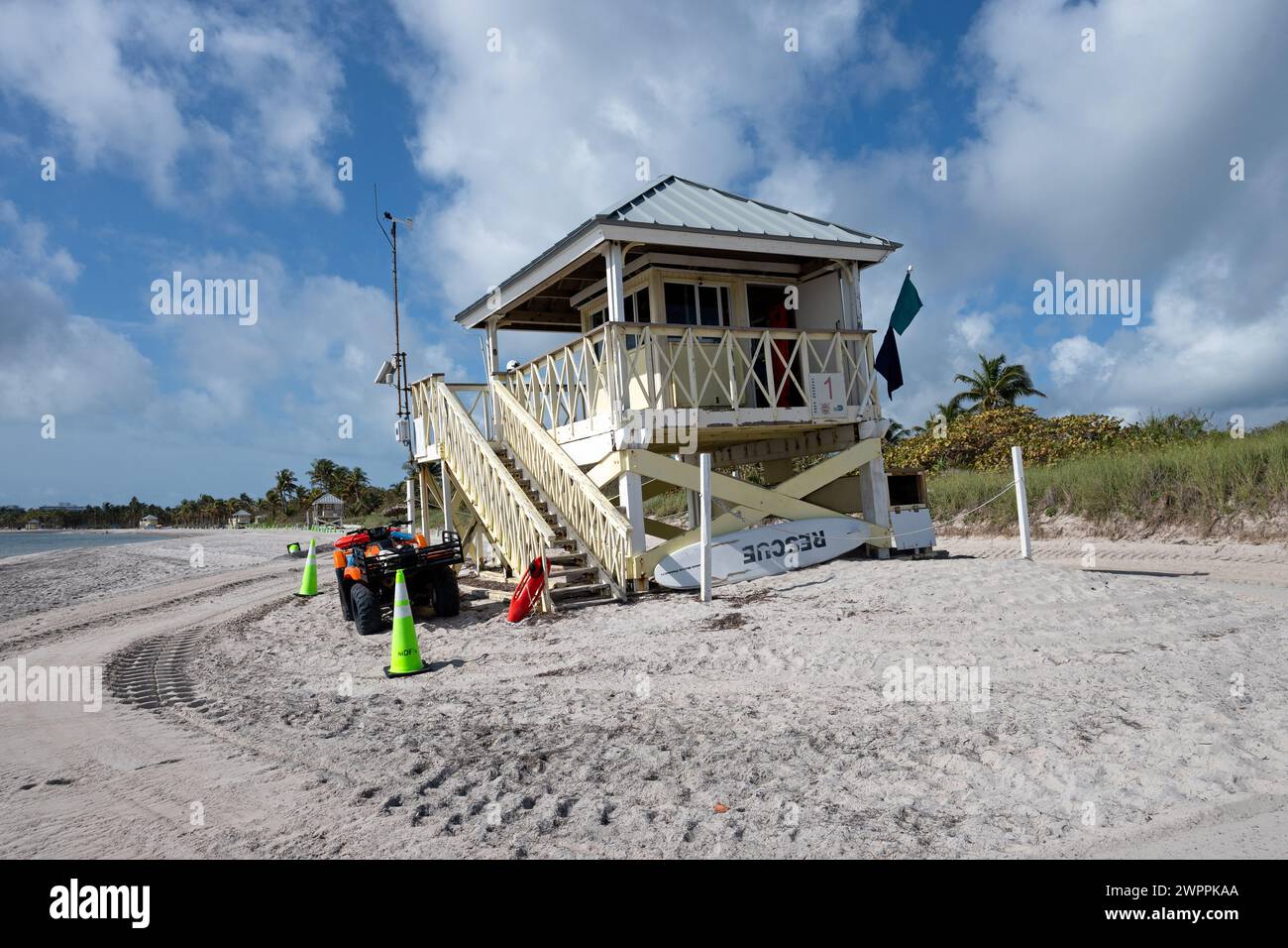 Poste de sauveteur, Crandon Park, Key Biscayne, Miami, Floride, ÉTATS-UNIS Banque D'Images