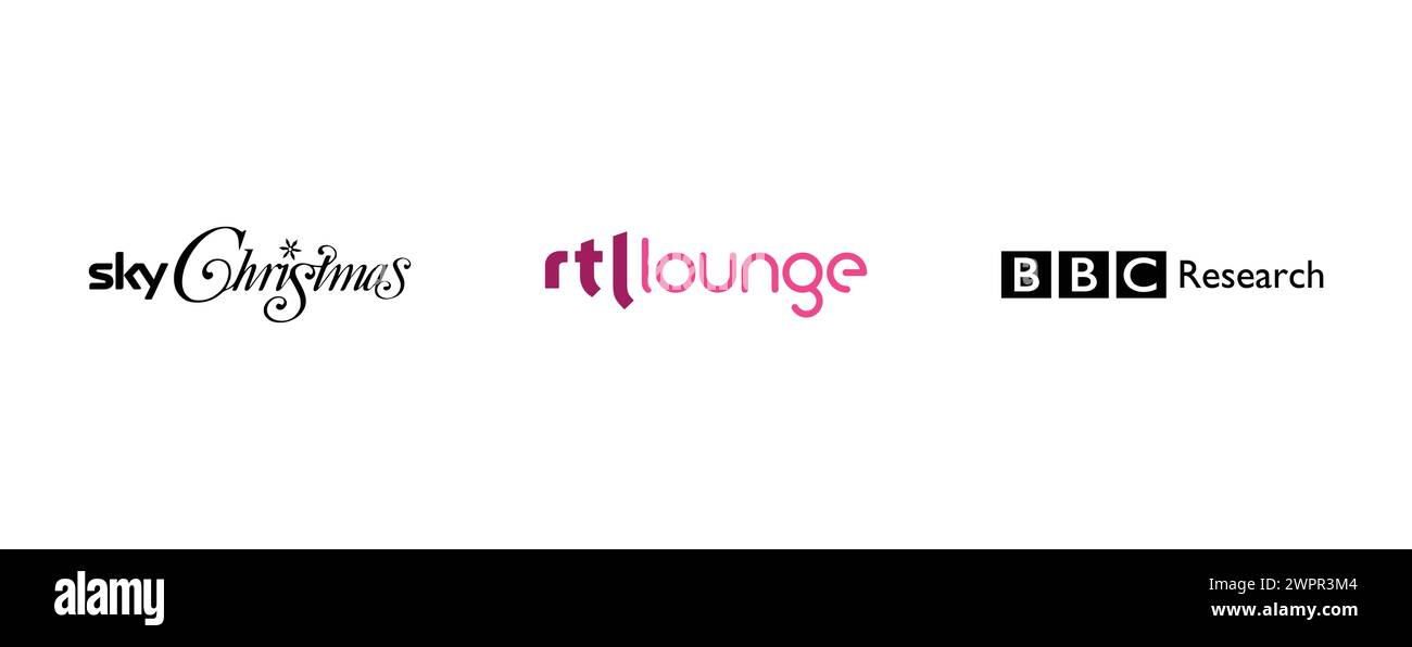 RTL Lounge, Sky Christmas, BBC Research. Collection de logo de marque vectorielle. Illustration de Vecteur