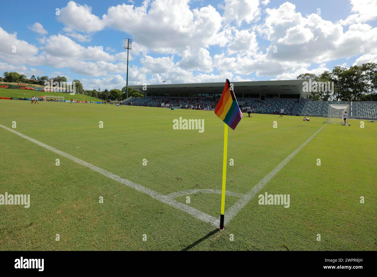 Brisbane, Australie, le 9 mars 2024 : les Australian Professional Leagues (APL) continuent leurs célébrations de fierté lors du match de Liberty A League entre Brisbane Roar et Central Coast Mariners FC au stade Ballymore (Promediapix/SPP) crédit : SPP Sport Press photo. /Alamy Live News Banque D'Images