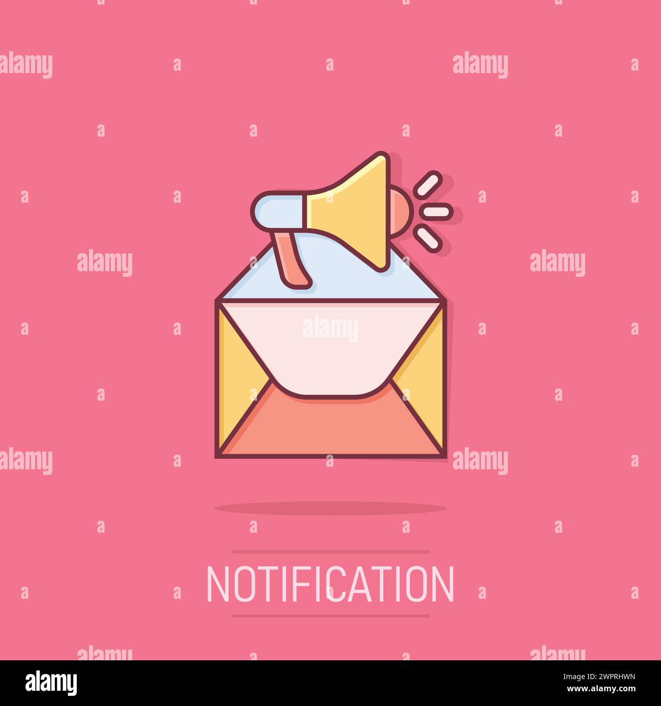 Icône de notification d'enveloppe dans un style comique. Email avec illustration vectorielle de dessin animé de haut-parleur sur fond isolé. Réception d'un message e-mail effet de splash b Illustration de Vecteur