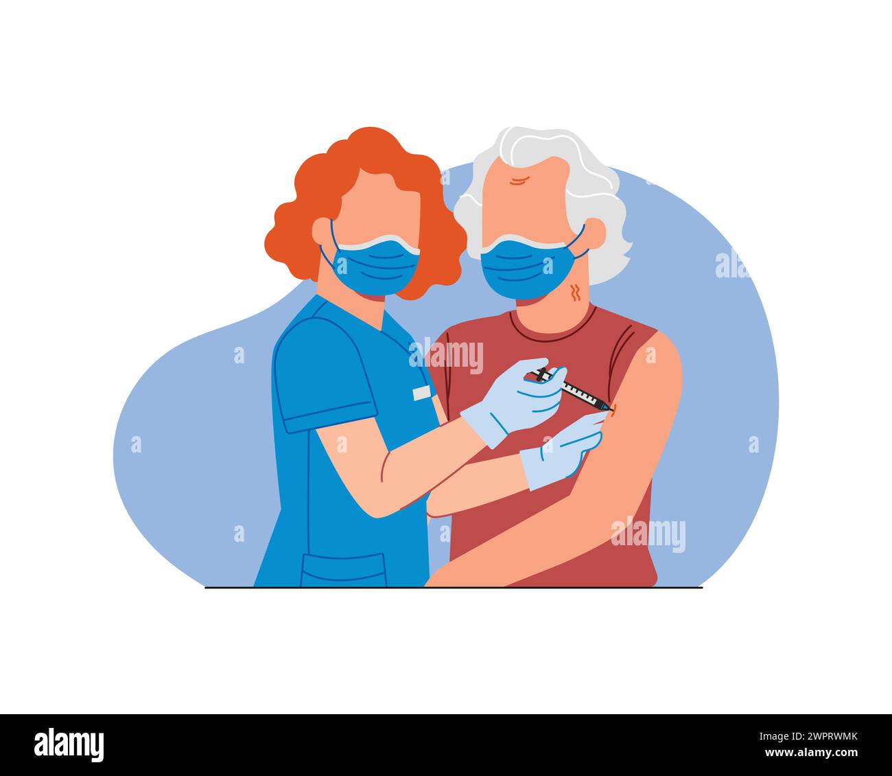 infirmière vaccinant la vieille femme dans le masque facial, conception d'illustration vectorielle pour les soins de santé et le concept médical Illustration de Vecteur
