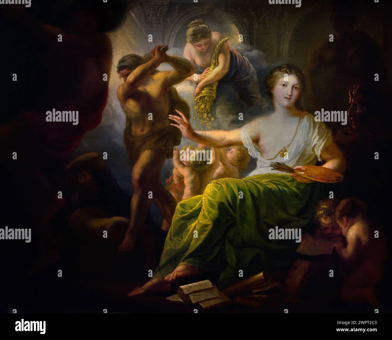 Hercule protège la Muse des Beaux-Arts contre l'envie et l'ignorance 1763 par Andries Lens 1739 -1822 Musée Royal des Beaux-Arts, Anvers, Belgique, Belgique. Banque D'Images