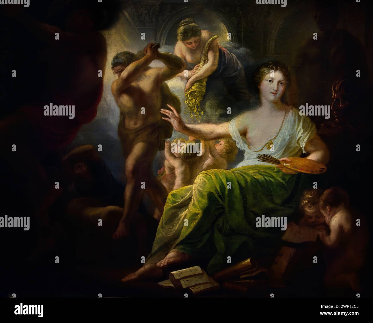 Hercule protège la Muse des Beaux-Arts contre l'envie et l'ignorance 1763 par Andries Lens 1739 -1822 Musée Royal des Beaux-Arts, Anvers, Belgique, Belgique. Banque D'Images