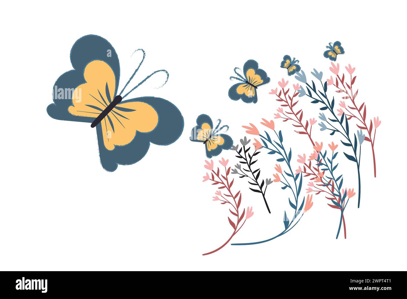 Beaux papillons avec des fleurs de vignes illustration vectorielle. Illustration de Vecteur