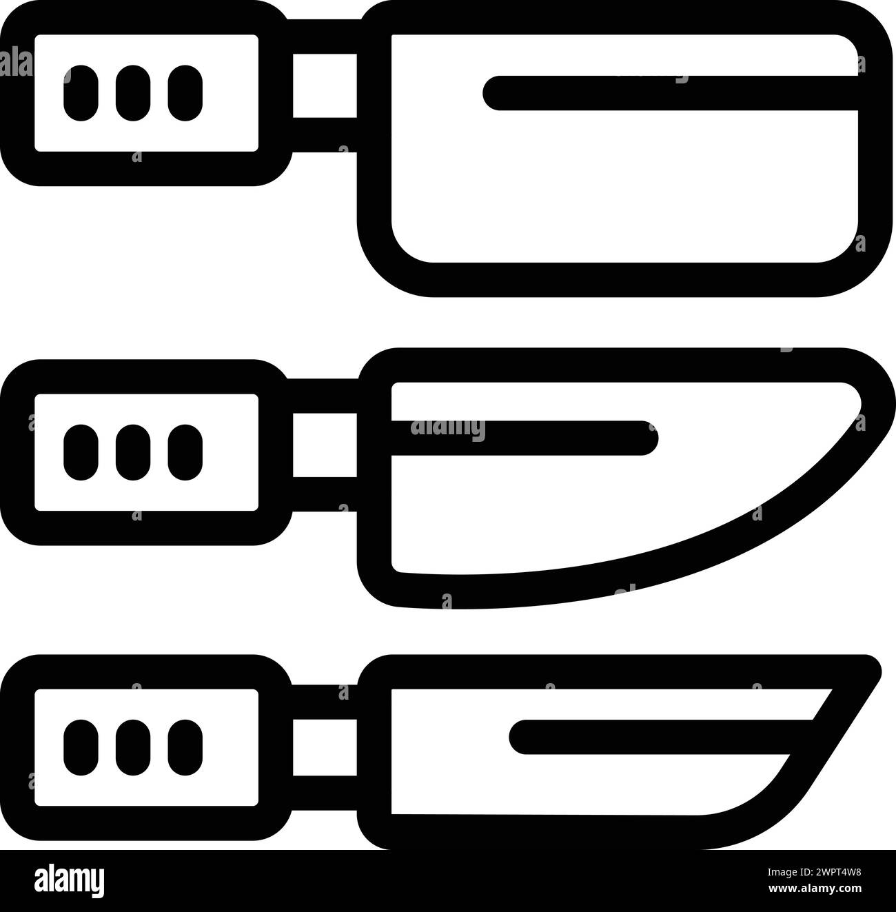 Vecteur de contour d'icône de couteaux de cuisine de chef. Ustensiles de cuisine. Outils pour hacher la cuisine Illustration de Vecteur