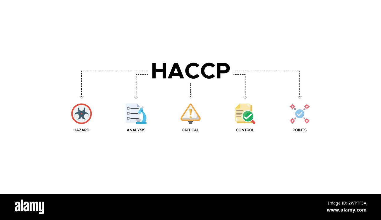 Bannière HACCP web icône vecteur illustration concept pour l'analyse des risques et les points critiques de contrôle acronyme dans le système de gestion de la sécurité alimentaire Illustration de Vecteur