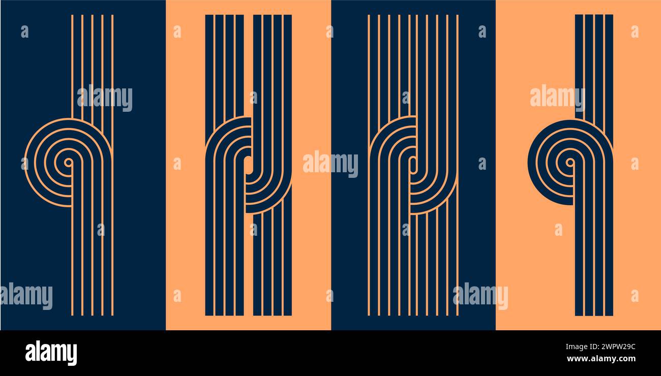 Dessins organiques minimaux nordiques boho avec des imprimés rétro esthétiques. Motifs ZEN entrelacant des lignes géométriques. Illustration de Vecteur
