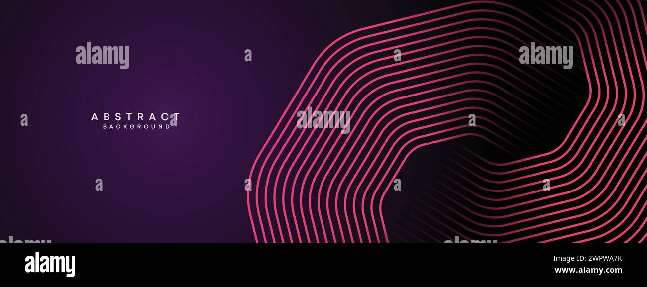 Abstrait Dark Purple et Rose Waving Circles lignes technologie Banner fond. dégradé site web, en-tête incandescente lignes brillantes forme géométrique diagonale brillante Illustration de Vecteur
