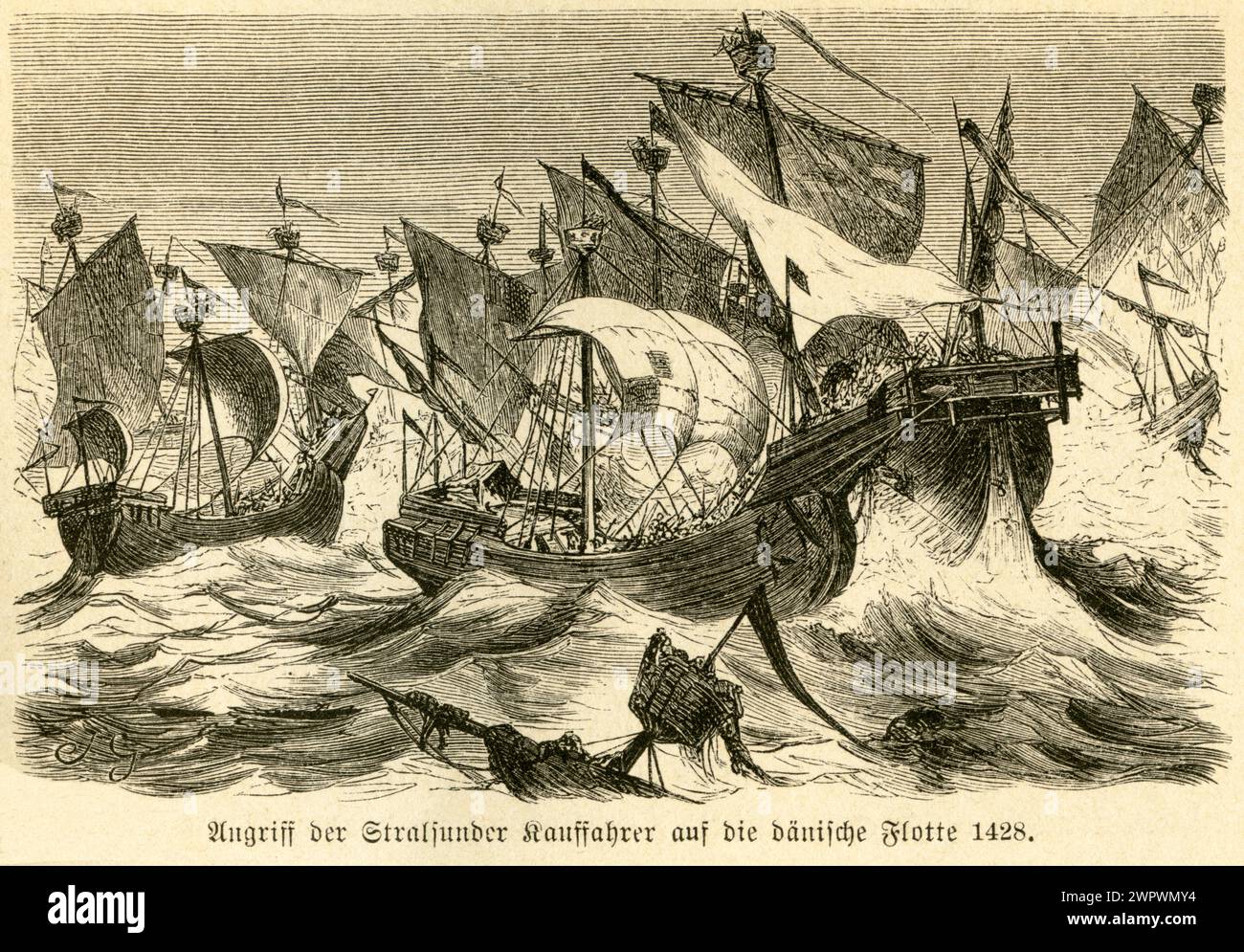 Europa, texte original : Angriff der Stralsunder Kauffahrer auf die dänische flotte 1428 , Motiv aus : Das Buch von der Deutschen flotte , von R. Werner , Verlag von Velhagen & Klasing, Bielefeld und Leipzig , 1880 / Europe , texte original : Angriff der Stralsunder Kauffahrer auf die dänische flotte 1428 ( attaque des navires marchands Stralsund contre la marine danoise 1428 ) , image de : DAS Buch von der Deutschen flotte ( le livre de la nanie allemande ) , par R. Werner , maison d'édition Velhagen & Klasing , Bielefeld et Leipzig , 1880 . Banque D'Images