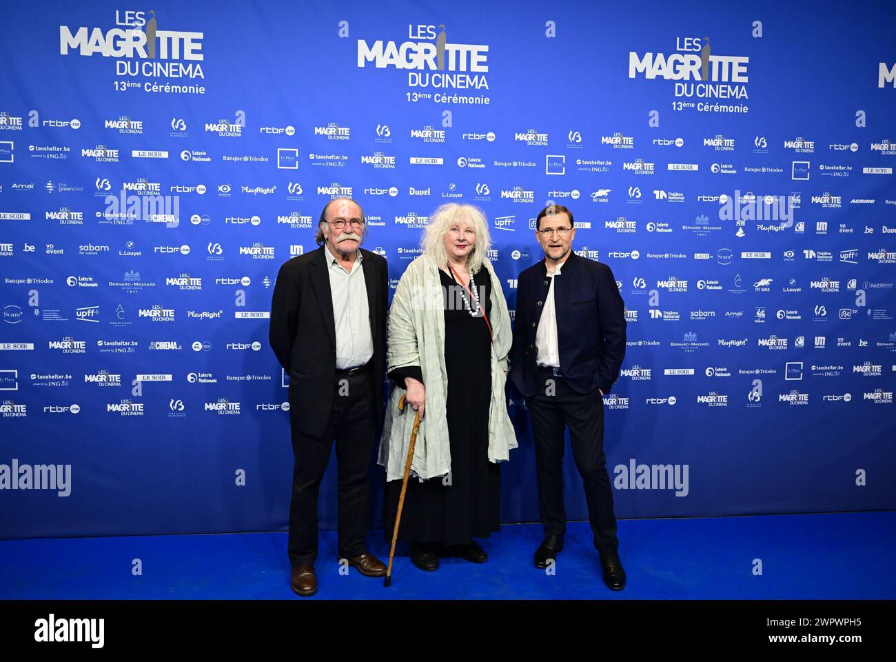 Bruxelles, Belgique. 09 mars 2024. L'actrice Yolande Moreau et Patrick Kinney (R) photographiés sur le tapis bleu à l'arrivée pour la 13ème édition de la cérémonie de remise des prix du film 'Magritte du Cinéma', samedi 09 mars 2024, à Bruxelles. Les prix sont récompensés aux films des producteurs belges francophones. BELGA PHOTO LAURIE DIEFFEMBACQ crédit : Belga News Agency/Alamy Live News Banque D'Images
