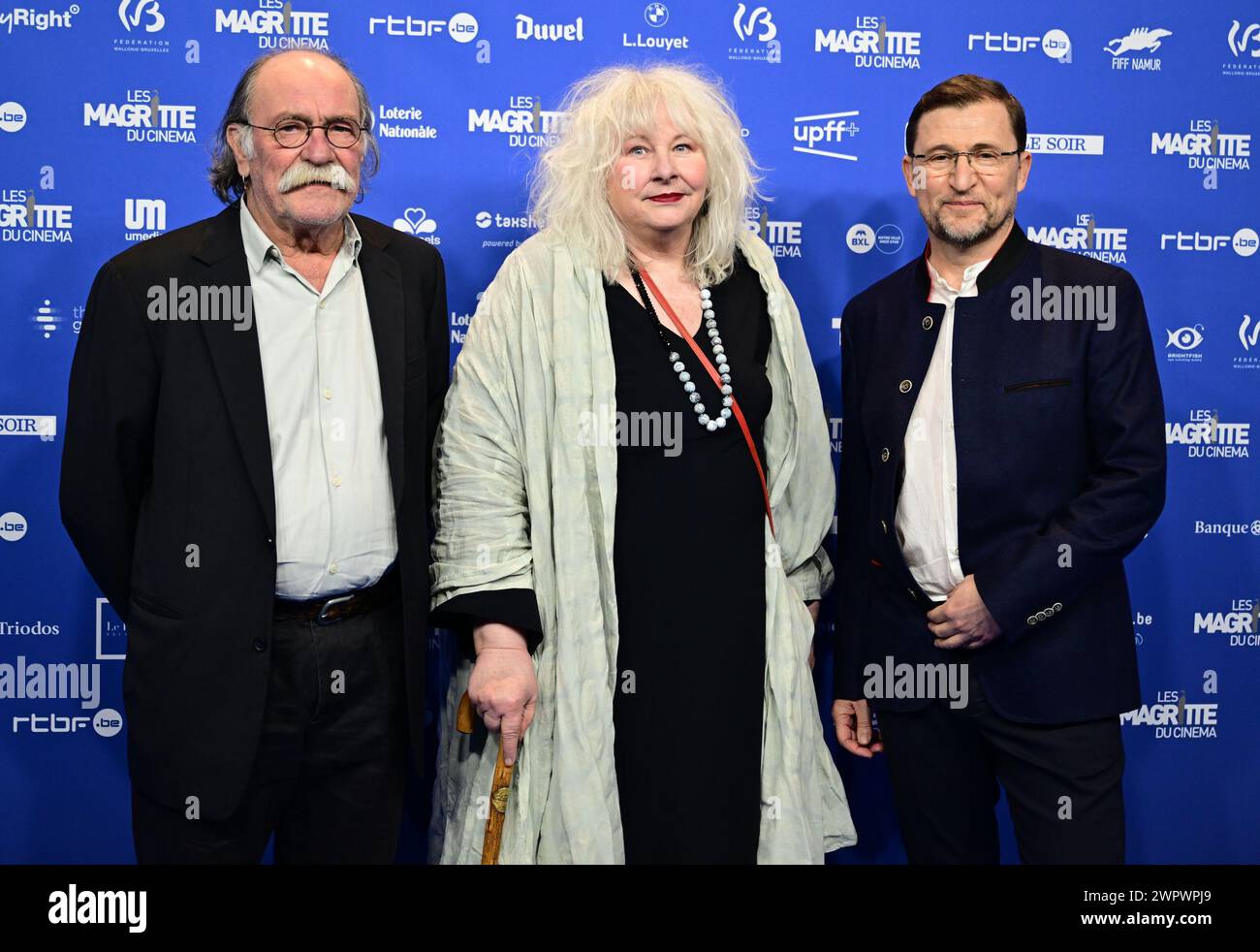 Bruxelles, Belgique. 09 mars 2024. L'actrice Yolande Moreau et Patrick Kinney (R) photographiés sur le tapis bleu à l'arrivée pour la 13ème édition de la cérémonie de remise des prix du film 'Magritte du Cinéma', samedi 09 mars 2024, à Bruxelles. Les prix sont récompensés aux films des producteurs belges francophones. BELGA PHOTO LAURIE DIEFFEMBACQ crédit : Belga News Agency/Alamy Live News Banque D'Images