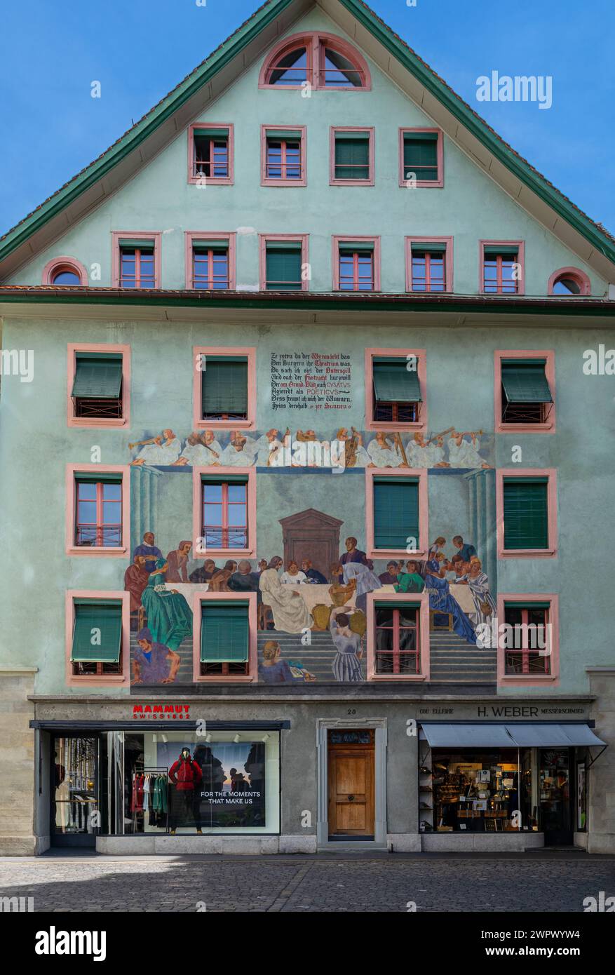 Façade artistique du bâtiment couvert mural Weinmarkt Square Lucerne Banque D'Images