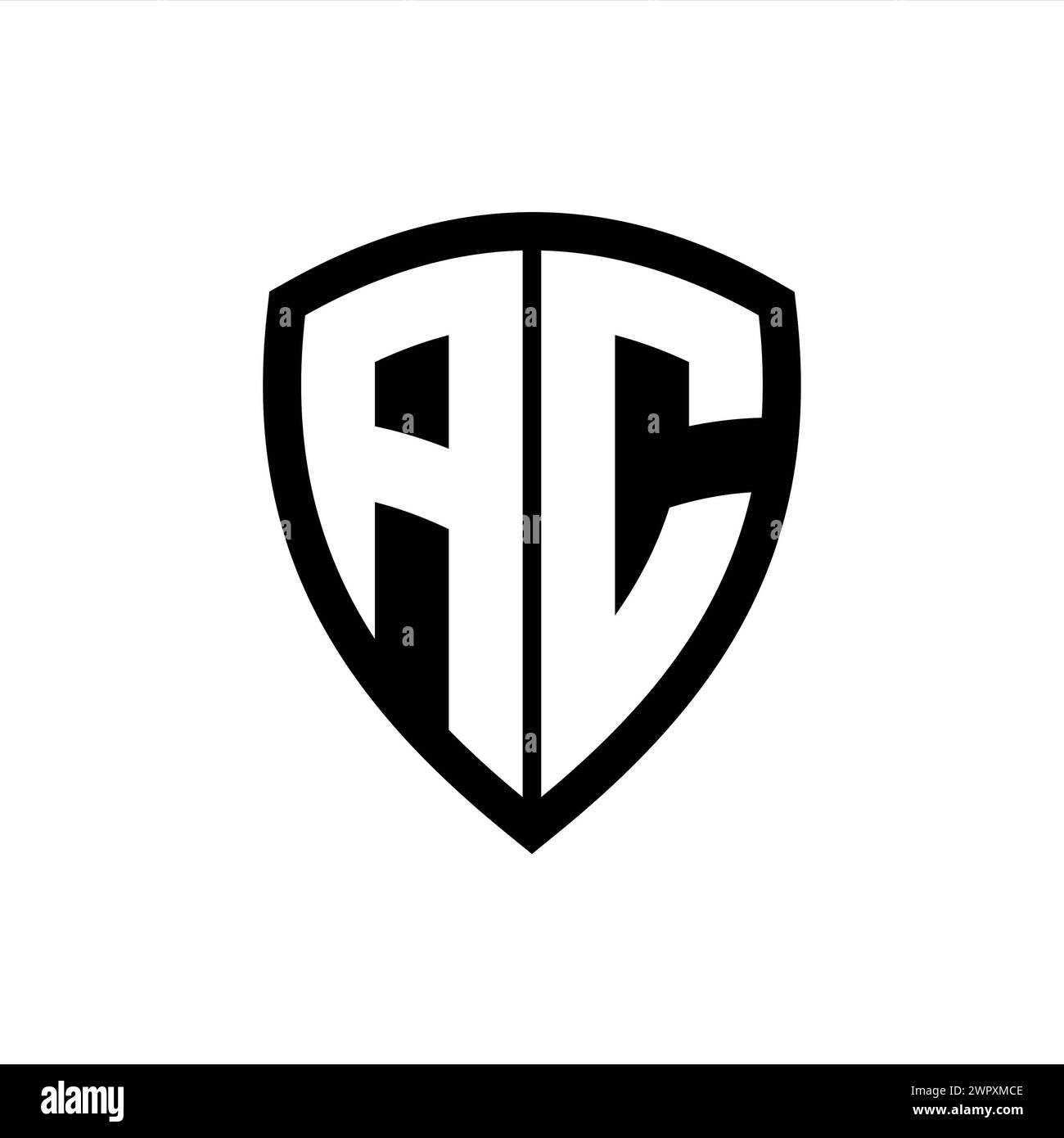 Logo AC monogramme avec lettres en gras forme de bouclier avec modèle de conception de couleur noir et blanc Banque D'Images