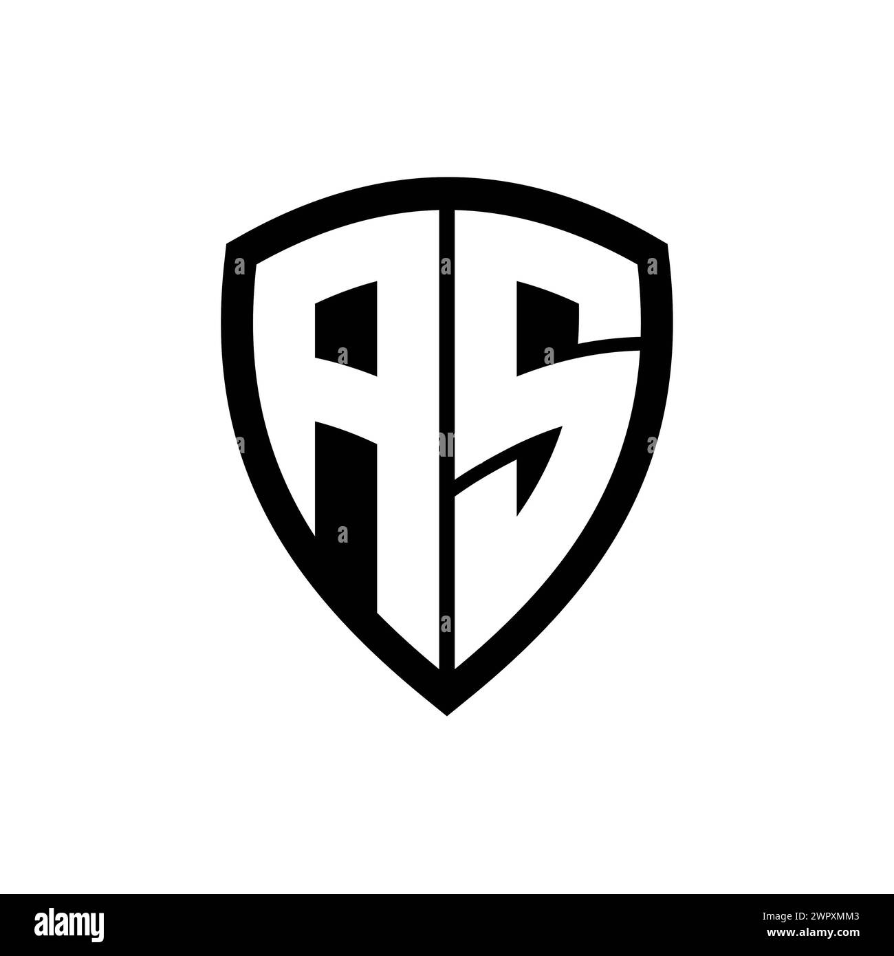COMME logo monogramme avec lettres en gras forme de bouclier avec modèle de conception de couleur noir et blanc Banque D'Images