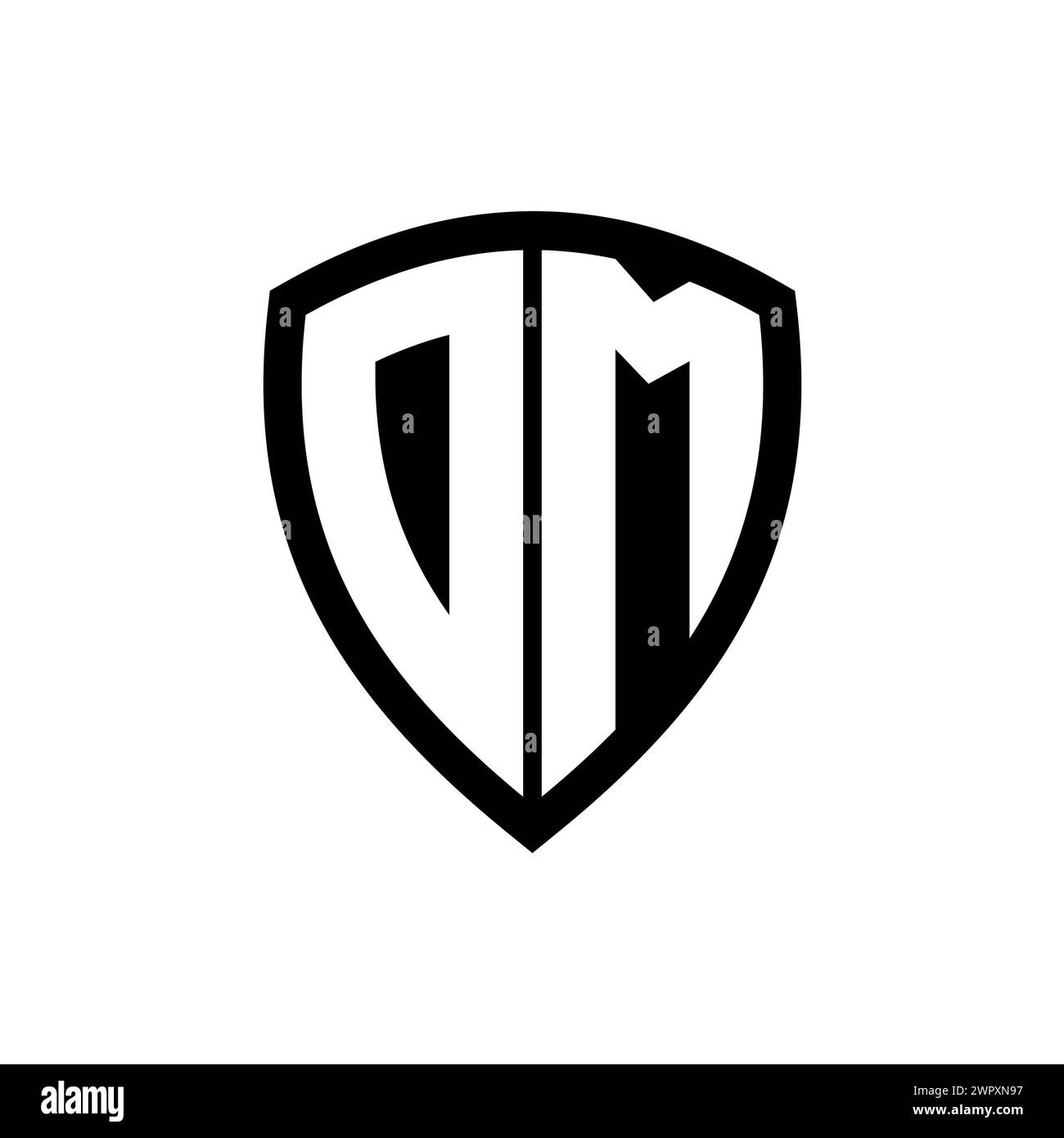 Logo DM monogramme avec lettres en gras forme de bouclier avec modèle de conception de couleur noir et blanc Banque D'Images