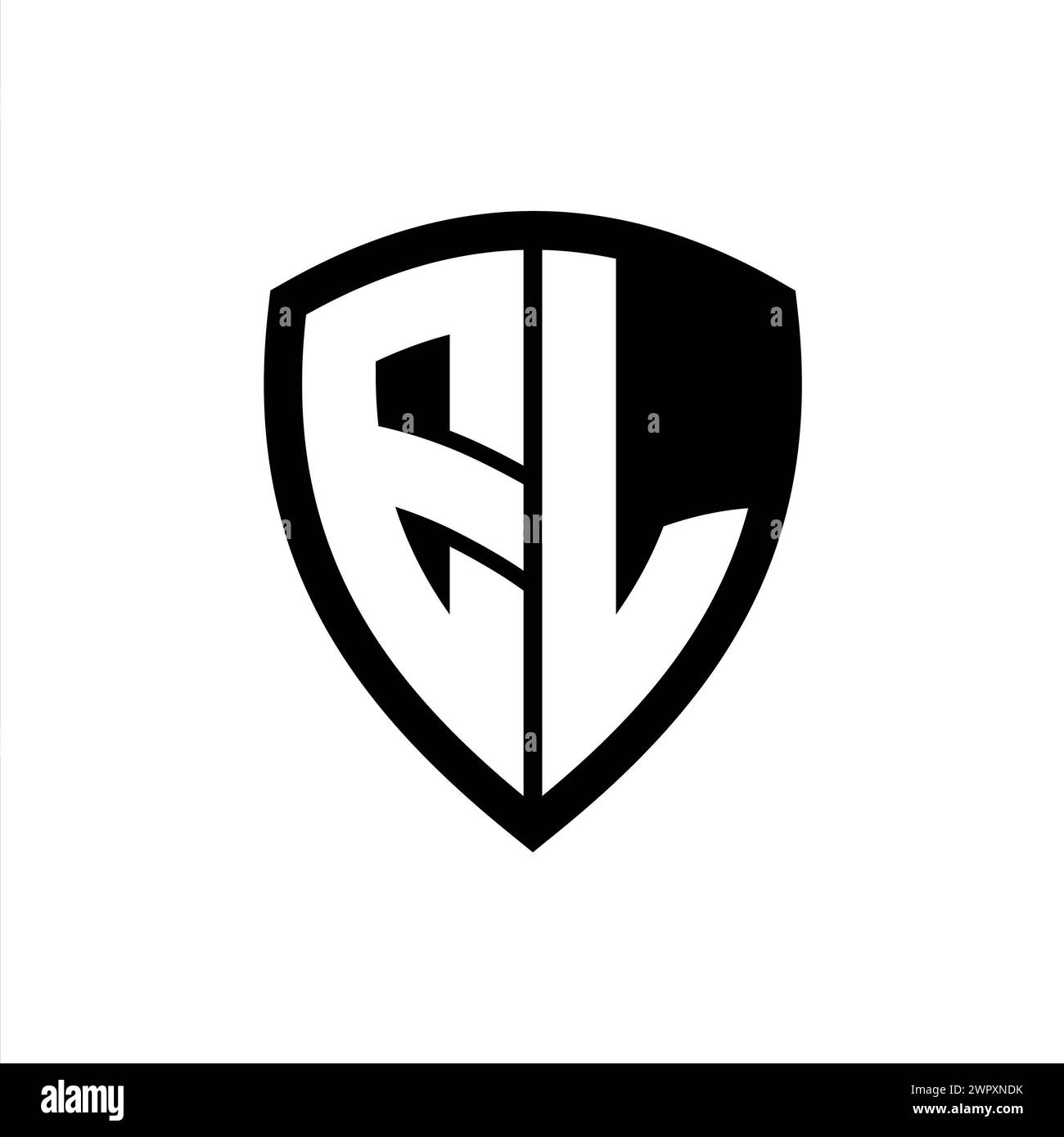 Logo EL monogramme avec lettres en gras forme de bouclier avec modèle de conception de couleur noir et blanc Banque D'Images