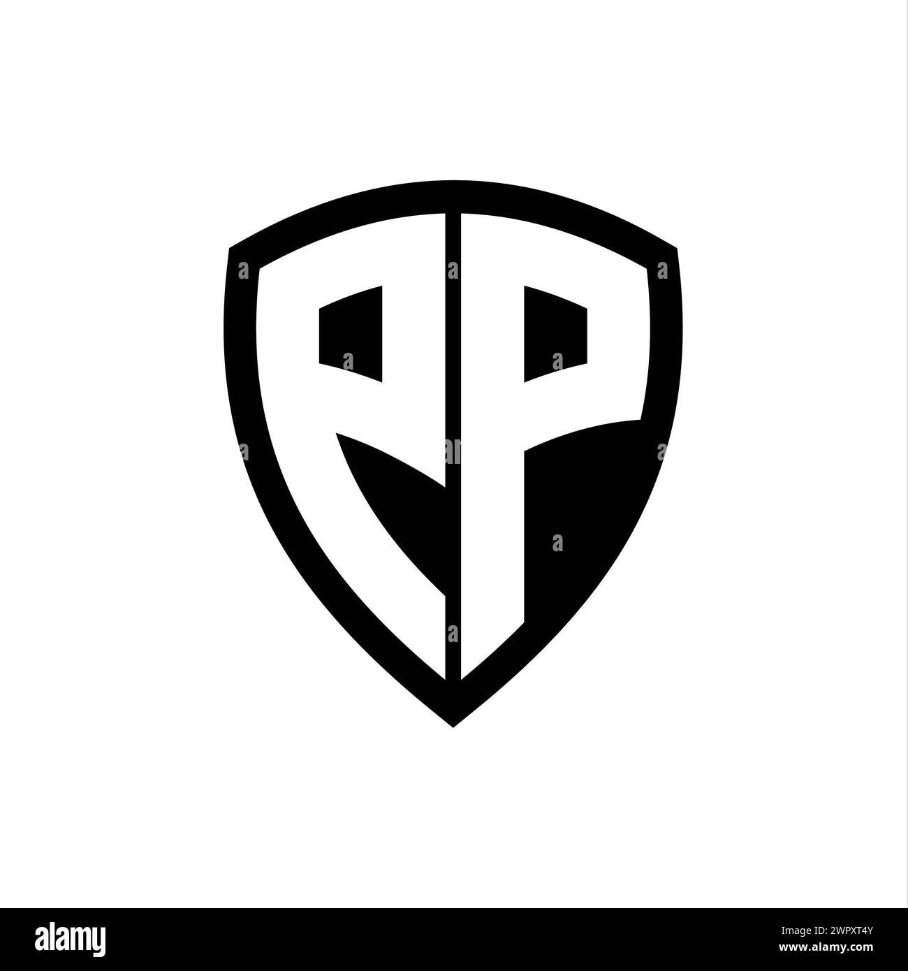 Logo monogramme PP avec lettres en gras forme de bouclier avec modèle de conception de couleur noir et blanc Banque D'Images
