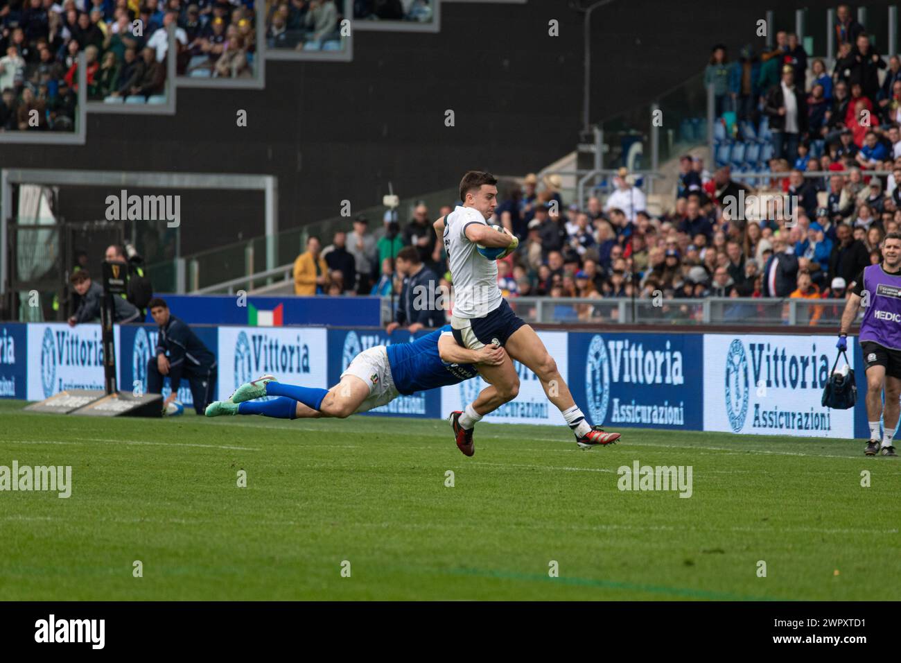 Rome, Italie, 9 mars 2024. Italie vs Ecosse, Rugby six Nations, action sur le terrain , stade Olympique. Crédit photo : Fabio Pagani/Alamy Live News Banque D'Images