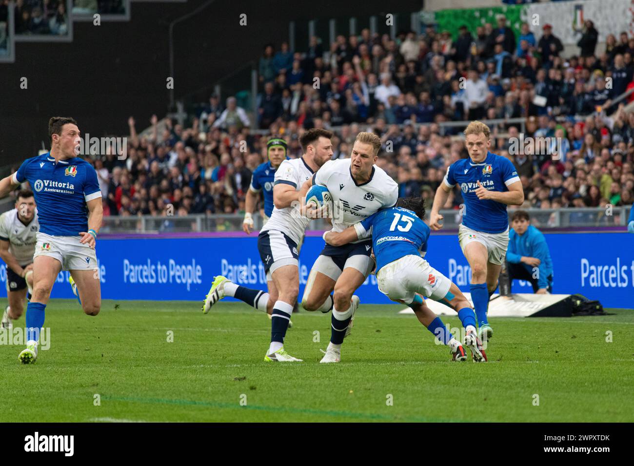 Rome, Italie, 9 mars 2024. Italie vs Ecosse, Rugby six Nations, action sur le terrain , stade Olympique. Crédit photo : Fabio Pagani/Alamy Live News Banque D'Images