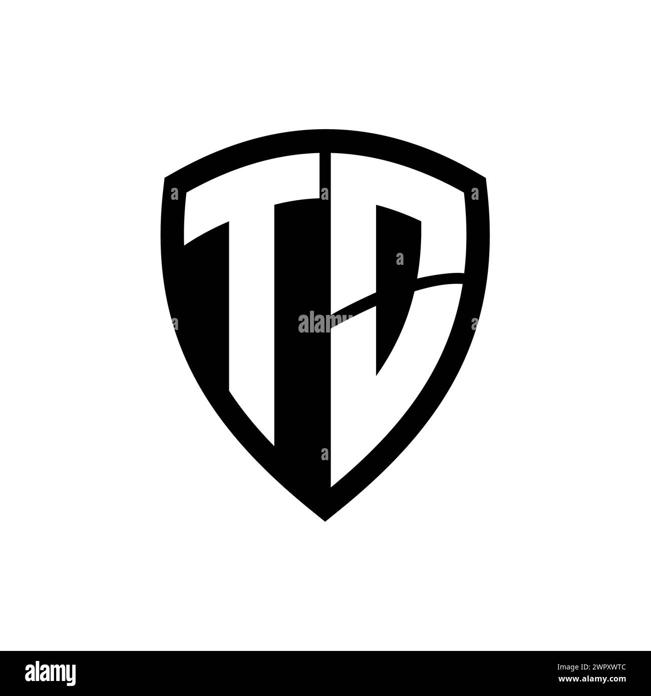 POUR monogramme logo avec lettres en gras forme de bouclier avec modèle de conception de couleur noir et blanc Banque D'Images