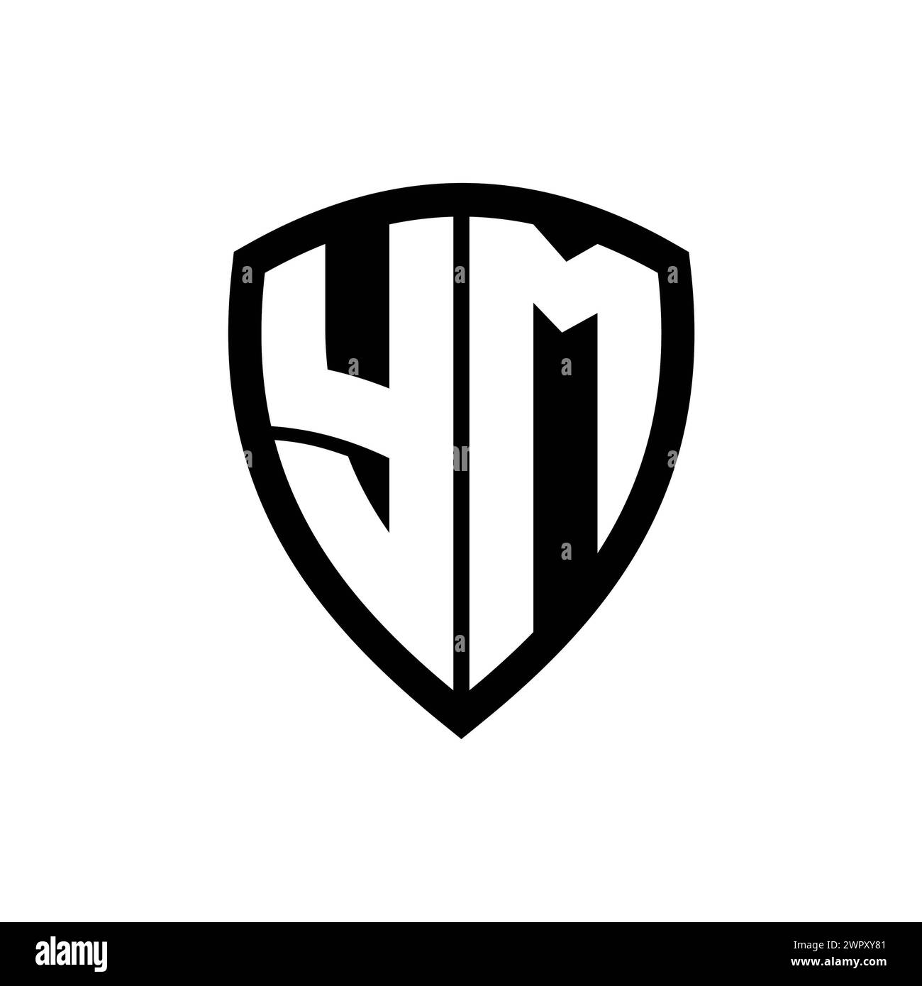 Logo monogramme YM avec lettres en gras forme de bouclier avec modèle de conception de couleur noir et blanc Banque D'Images