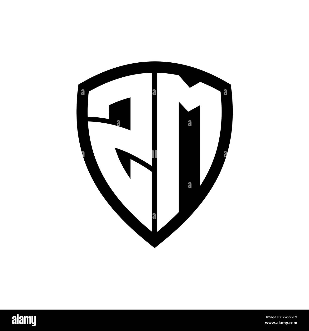 Logo monogramme ZM avec lettres en gras forme de bouclier avec modèle de conception de couleur noir et blanc Banque D'Images