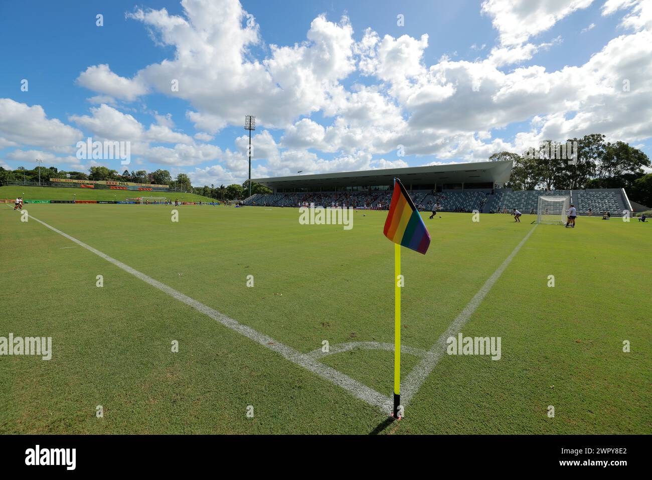 Brisbane, Australie, 9 mars 2024. L'Australian Professional Leagues (APL) poursuit ses célébrations de fierté lors du match de Liberty A League entre Brisbane Roar et Central Coast Mariners FC au Ballymore Stadium : Credit : Matthew Starling / Alamy Live News Banque D'Images