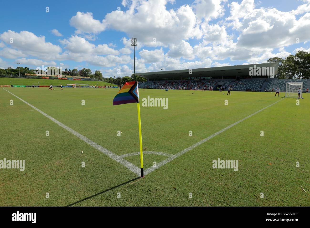 Brisbane, Australie, 9 mars 2024. L'Australian Professional Leagues (APL) poursuit ses célébrations de fierté lors du match de Liberty A League entre Brisbane Roar et Central Coast Mariners FC au Ballymore Stadium : Credit : Matthew Starling / Alamy Live News Banque D'Images