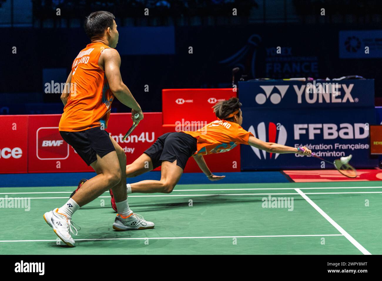 Paris, France. 08 mars 2024. Sapsiree TAERATTANACHAI (THA) et DECHAPOL PUAVARANUKROH (THA) demi-finale de doubles mixtes lors du Yonex French Open 2024, internationaux de France de Badminton, HSBC BWF World Tour Super 750 le 8 mars 2024 à Adidas Arena à Paris, France - photo Alexandre Martins/DPPI crédit : DPPI Media/Alamy Live News Banque D'Images