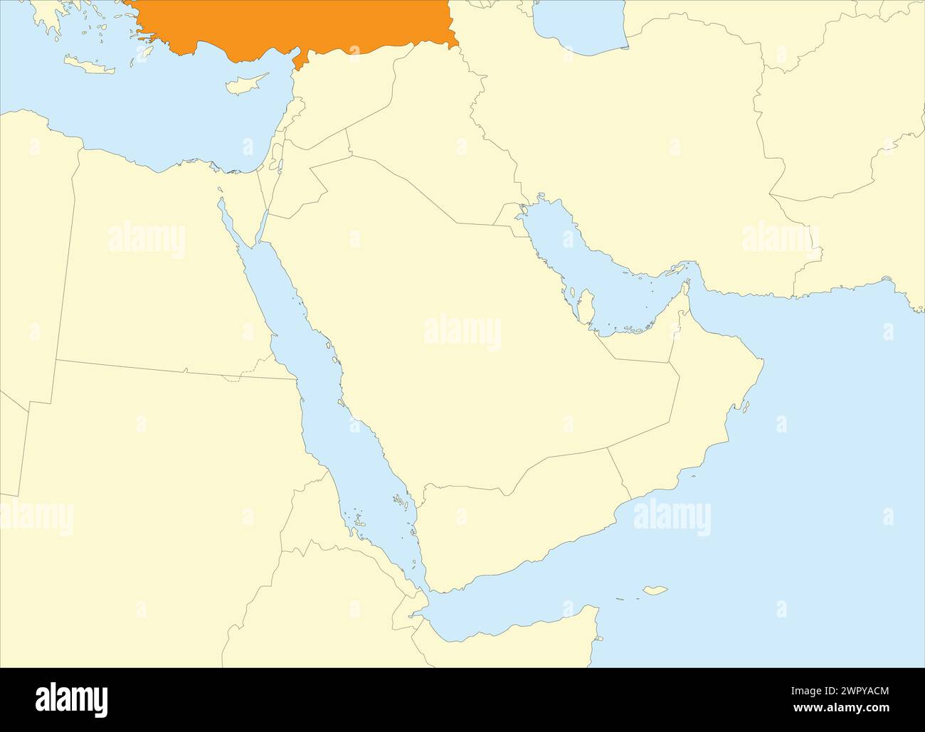 Carte orange de la TURQUIE (Türkiye) à l'intérieur de la carte beige du moyen-Orient Illustration de Vecteur