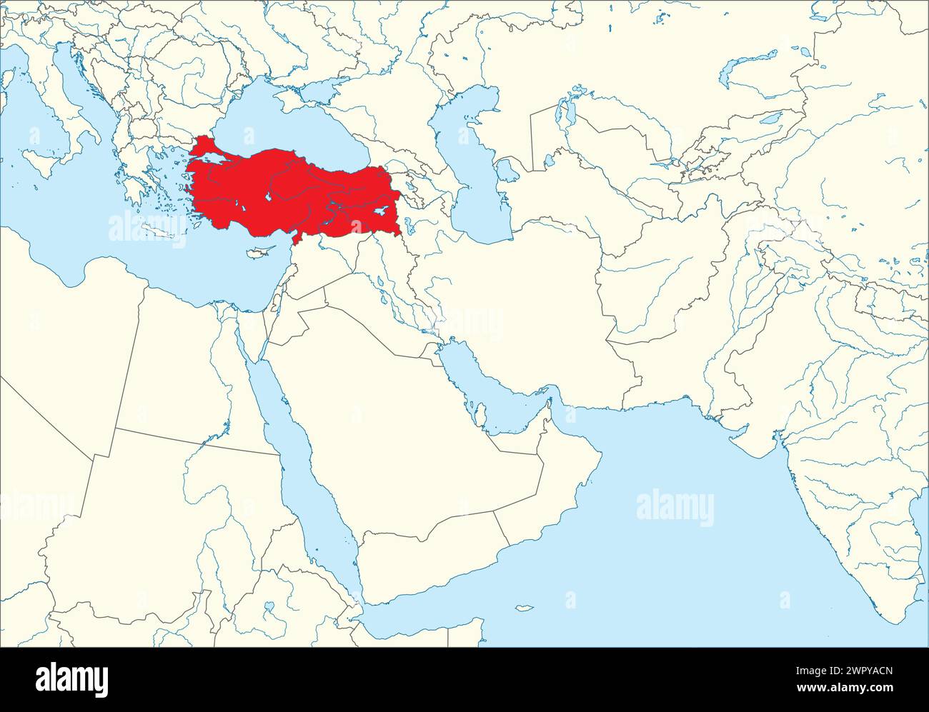Carte rouge de LA TURQUIE (Türkiye) à l'intérieur de la carte blanche du moyen-Orient Illustration de Vecteur