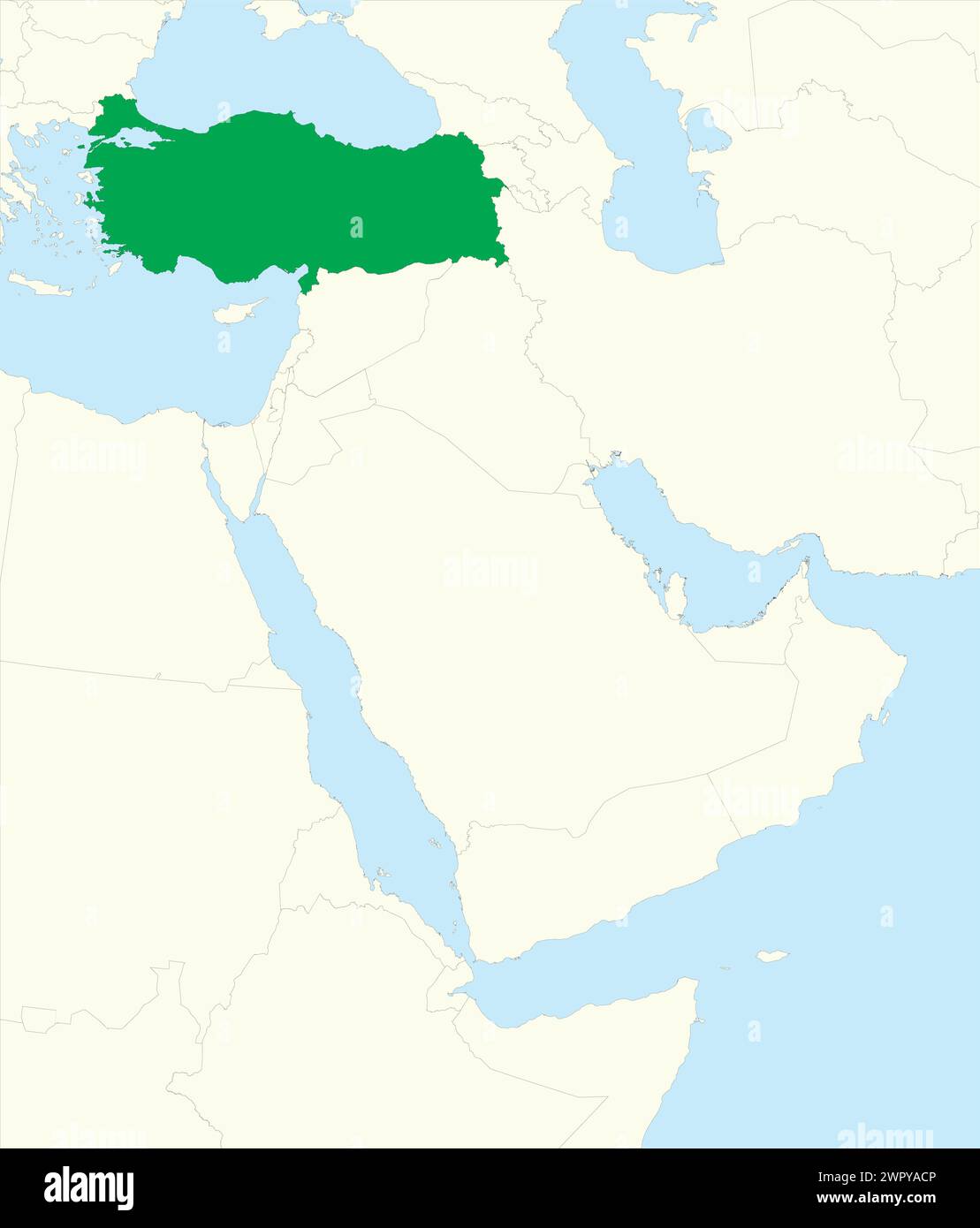 Carte verte de la TURQUIE (Türkiye) à l'intérieur de la carte beige du moyen-Orient Illustration de Vecteur