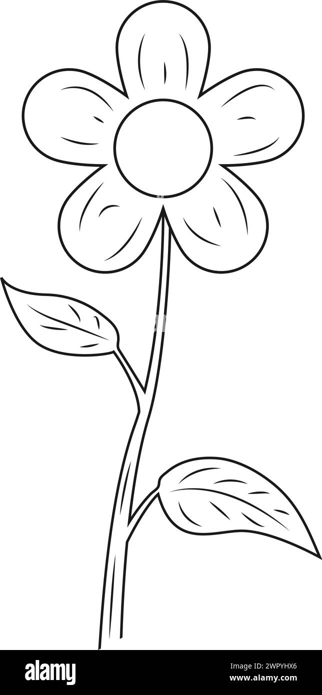 icône de tournesol avec deux feuilles et la tige, modèle de ligne pour colorer des images, conception d'illustration vectorielle Illustration de Vecteur