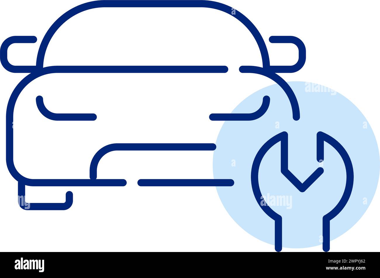 Outils de réparation et d'entretien de voitures. Silhouette de voiture et clé. Icône de contour pixel Perfect, modifiable Illustration de Vecteur