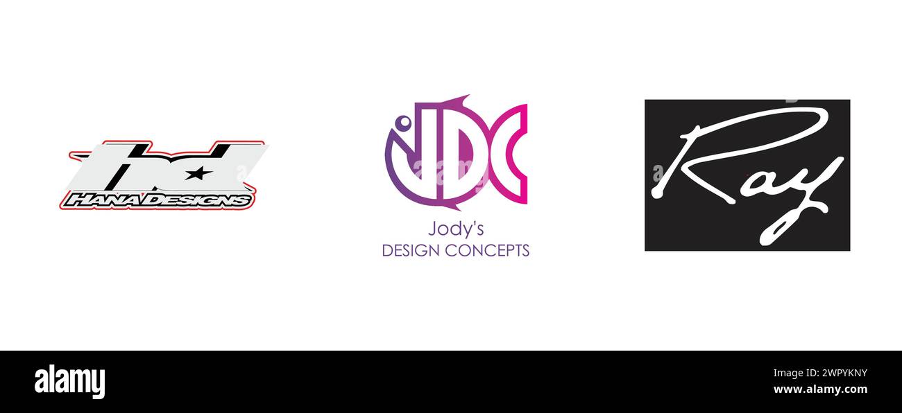 HANA Designs, JDC, Ray the Movie. Collection de logos vectoriels éditoriaux. Illustration de Vecteur