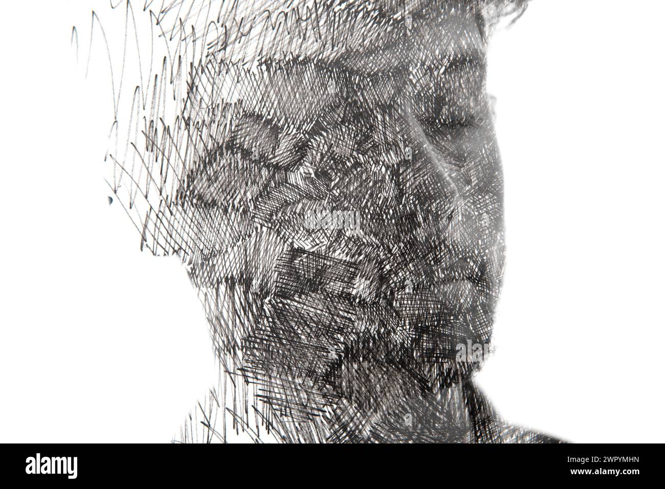 Portrait abstrait en peinture double exposition d'un jeune homme Banque D'Images