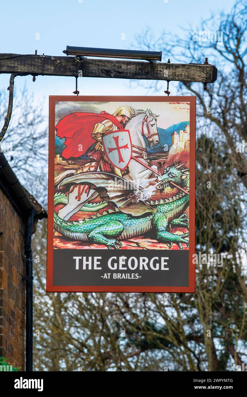 Le panneau George Pub. Brailes, Warwickshire, Angleterre Banque D'Images