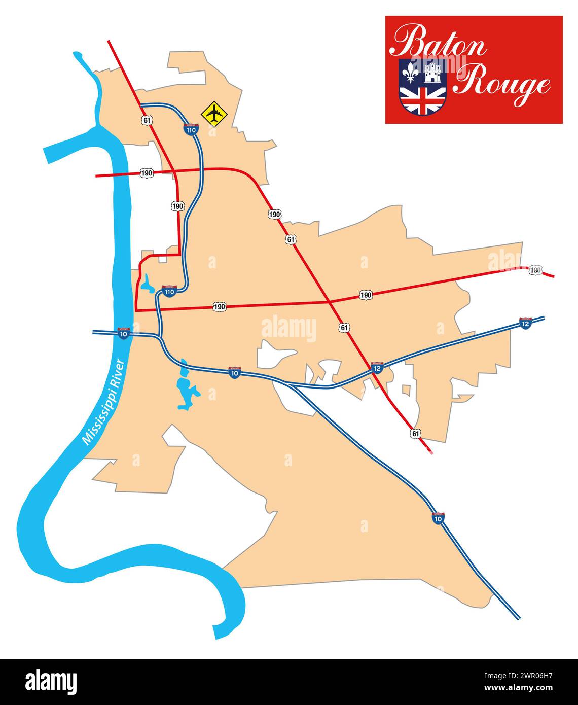 Carte simple de Baton Rouge, Louisiane, États-Unis Banque D'Images