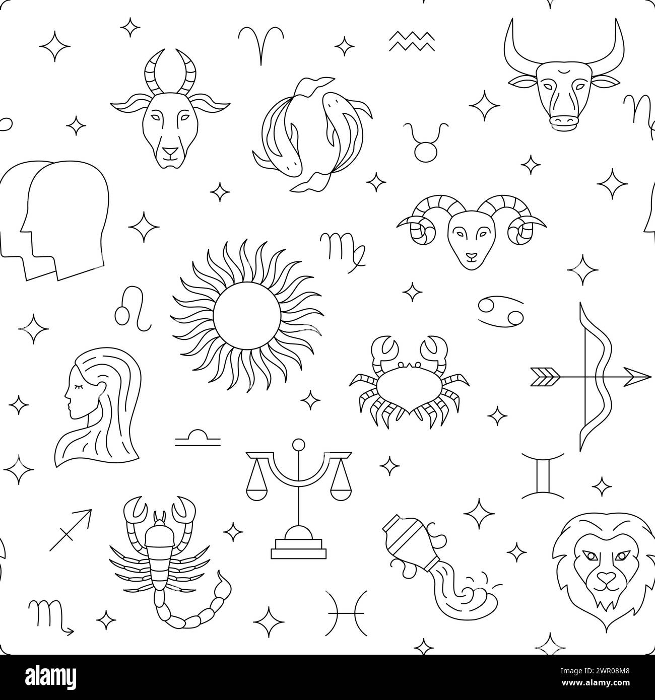 Horoscope Sky Line Seamless Pattern Illustration de Vecteur